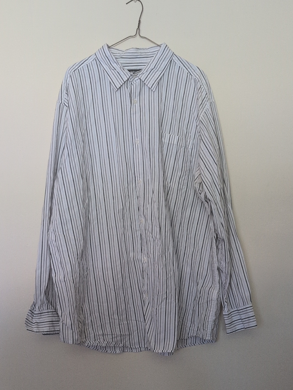 Claiborne White Button-Up Shirt with Navy Stripes